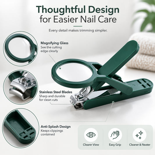 Magnifying Nail Clipper for Seniors – Easy Grip Nail Trimmer with LED Light, Manual & Electric Options