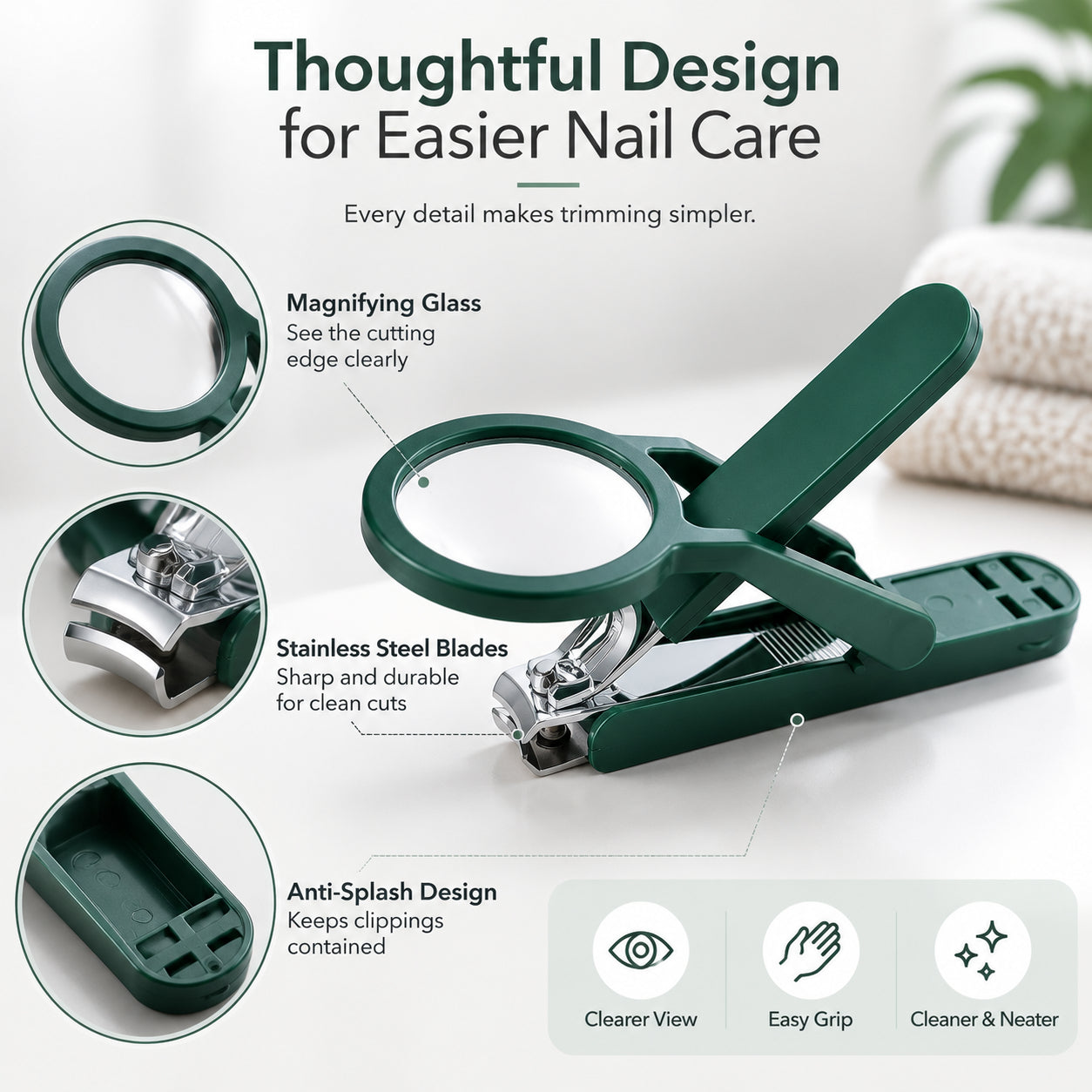 Magnifying Nail Clipper for Seniors – Easy Grip Nail Trimmer with LED Light, Manual & Electric Options