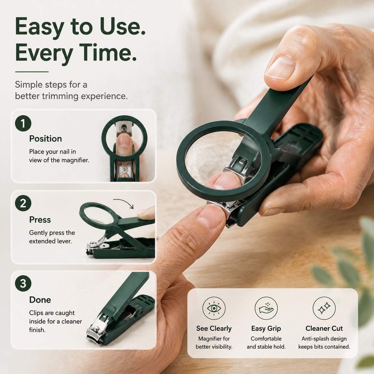 Magnifying Nail Clipper for Seniors – Easy Grip Nail Trimmer with LED Light, Manual & Electric Options
