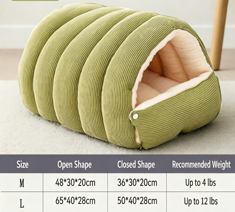 Warm Cozy Plush Pet Cave | Cute Safe Hideaway Cat Bed with Removable Cushion