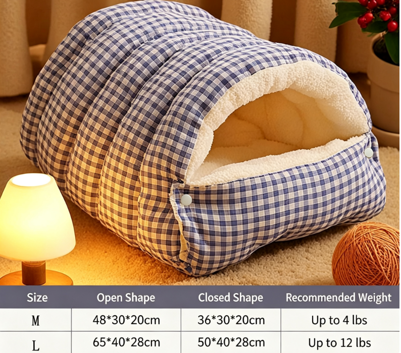 Warm Cozy Plush Pet Cave | Cute Safe Hideaway Cat Bed with Removable Cushion