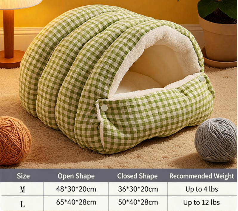 Warm Cozy Plush Pet Cave | Cute Safe Hideaway Cat Bed with Removable Cushion