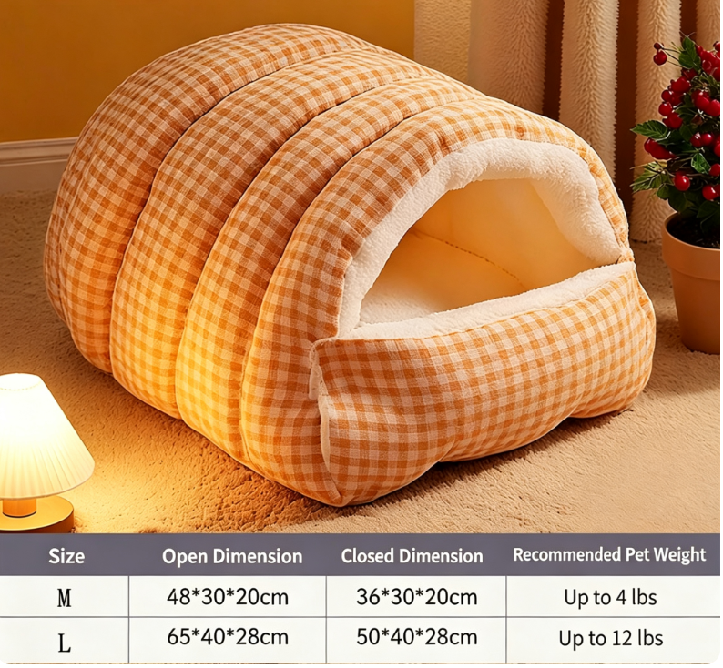 Warm Cozy Plush Pet Cave | Cute Safe Hideaway Cat Bed with Removable Cushion
