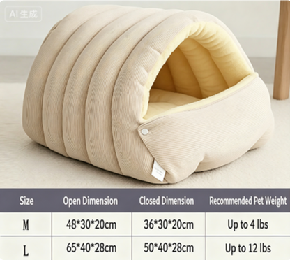 Warm Cozy Plush Pet Cave | Cute Safe Hideaway Cat Bed with Removable Cushion