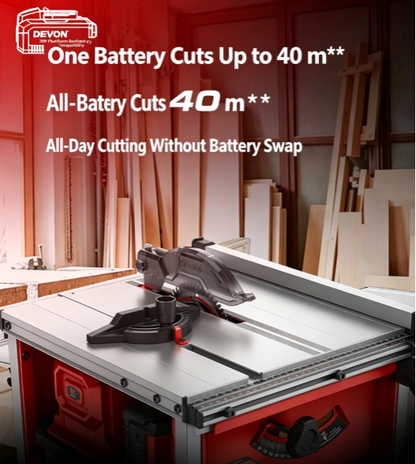 Cordless Dust-Free Precision Table Saw with 0-45° Bevel Cutting & Intelligent LCD Monitor