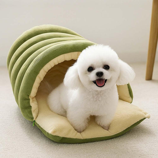 Warm Cozy Plush Pet Cave | Cute Safe Hideaway Cat Bed with Removable Cushion