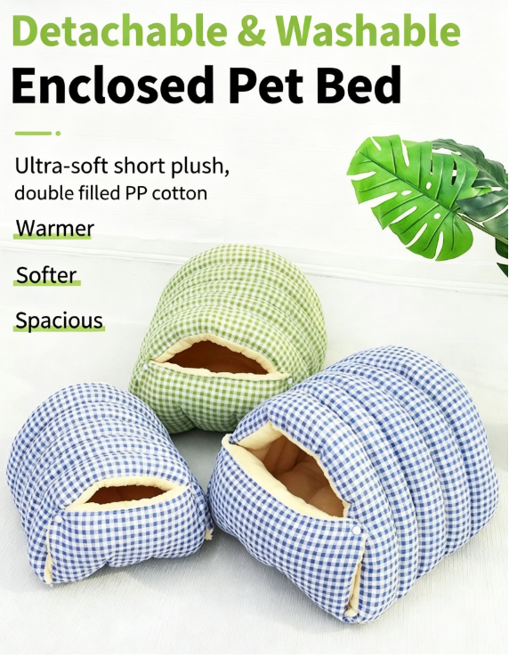 Warm Cozy Plush Pet Cave | Cute Safe Hideaway Cat Bed with Removable Cushion
