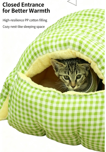 Warm Cozy Plush Pet Cave | Cute Safe Hideaway Cat Bed with Removable Cushion