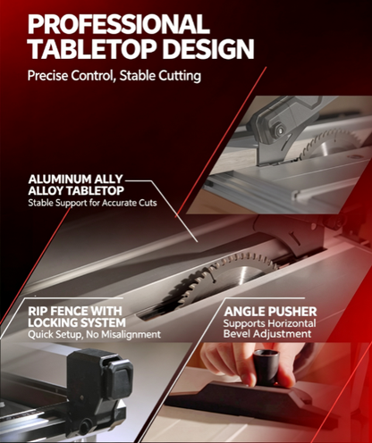 Cordless Dust-Free Precision Table Saw with 0-45° Bevel Cutting & Intelligent LCD Monitor